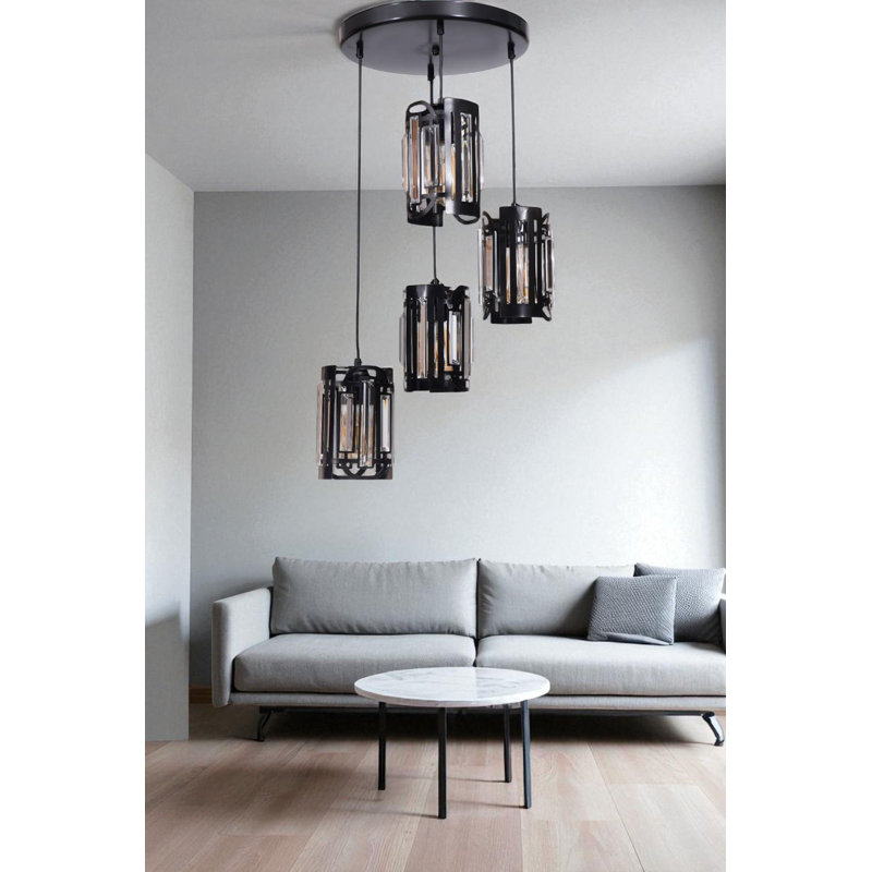 Lustre, Noir, 4 étages, Quatre lumières