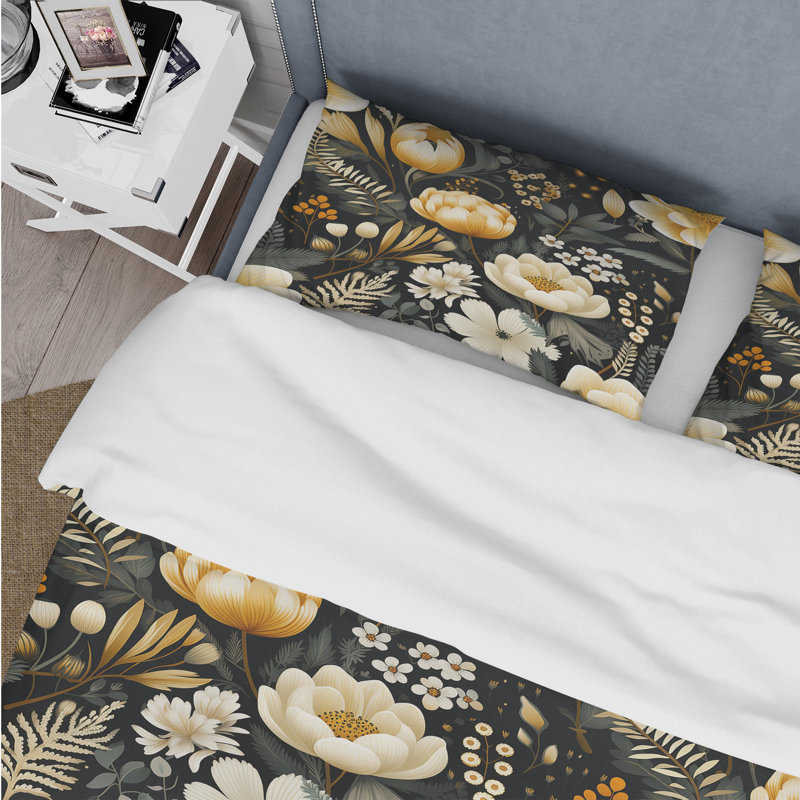 Ensemble de housse de couette à motif floral noir et beige Boho Chic Floral I
