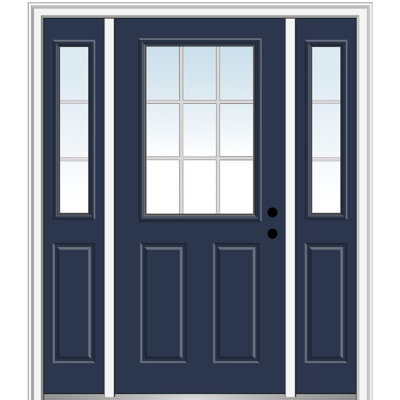 9-Lite Painted Fiberglass Smooth Prehung Front Entry Door with Two Sidelites