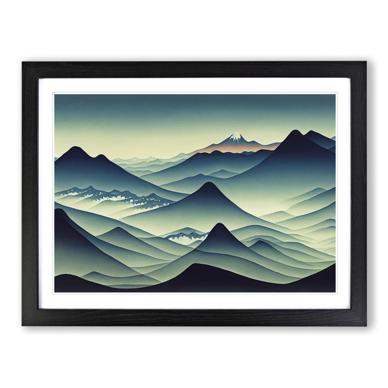Serene Japanese Mountains - Framed Print, Black, 46cm H x 64cm W x 2cm D