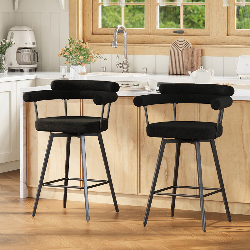Ensemble de 2 tabourets de bar pivotants en molleton 26 po H, Noir