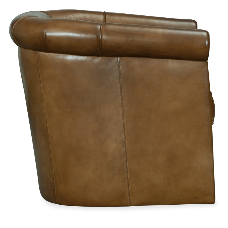Amarri 32'' Wide Genuine Leather Top Grain Leather Swivel Barrel Chair
