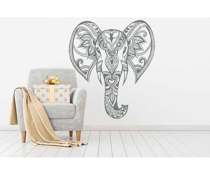 Décalcomanie murale éléphant mehndi Yatton, Gris
