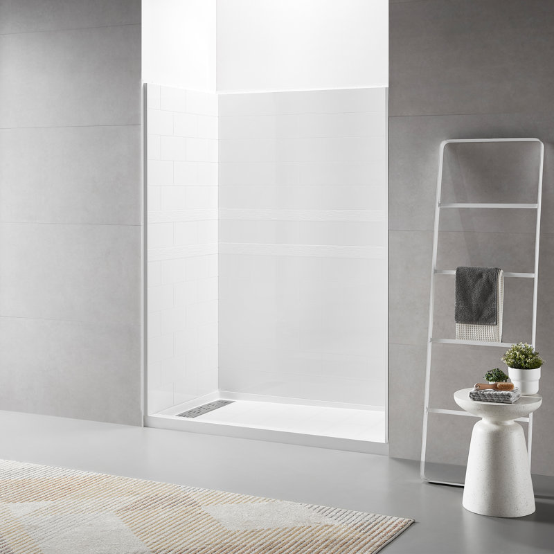 60"L 32"W 78"H Solid Surface Shower Wall Panel 4-piece Direct-to-stud Shower Wall Kit Combo In White