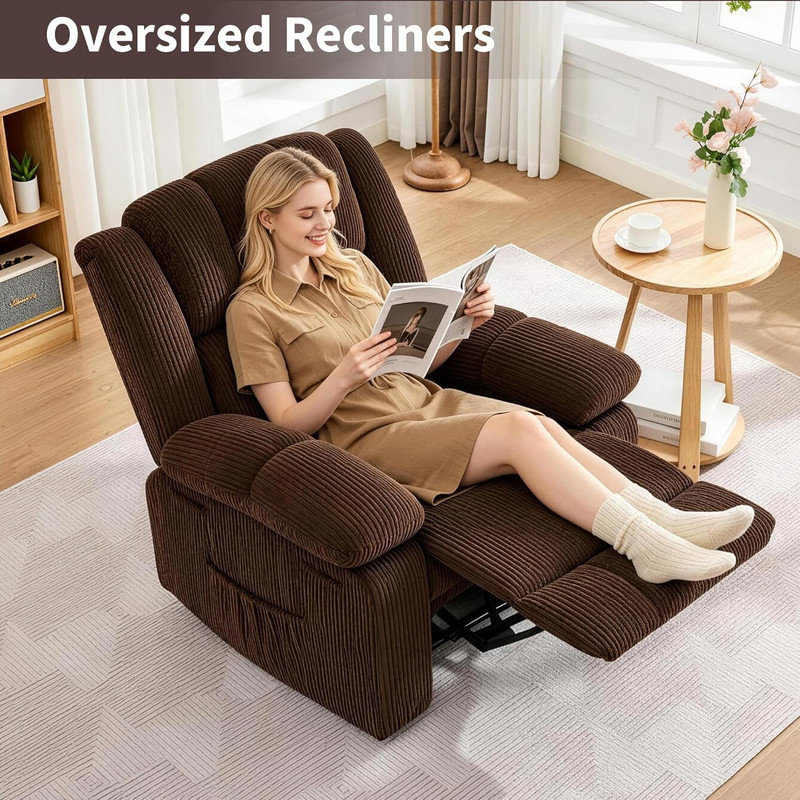 Oversized Brown Recliner Chair for Adults, 150° Manual Recliner with Footrest, Extra Wide Nursery Reading Chair