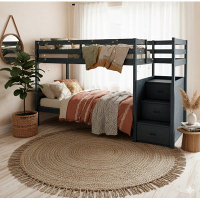 Solid Wood Bunk Bed with Storage Stairs – Space-Saving Twin Bunk Bed for Kids & Teens
