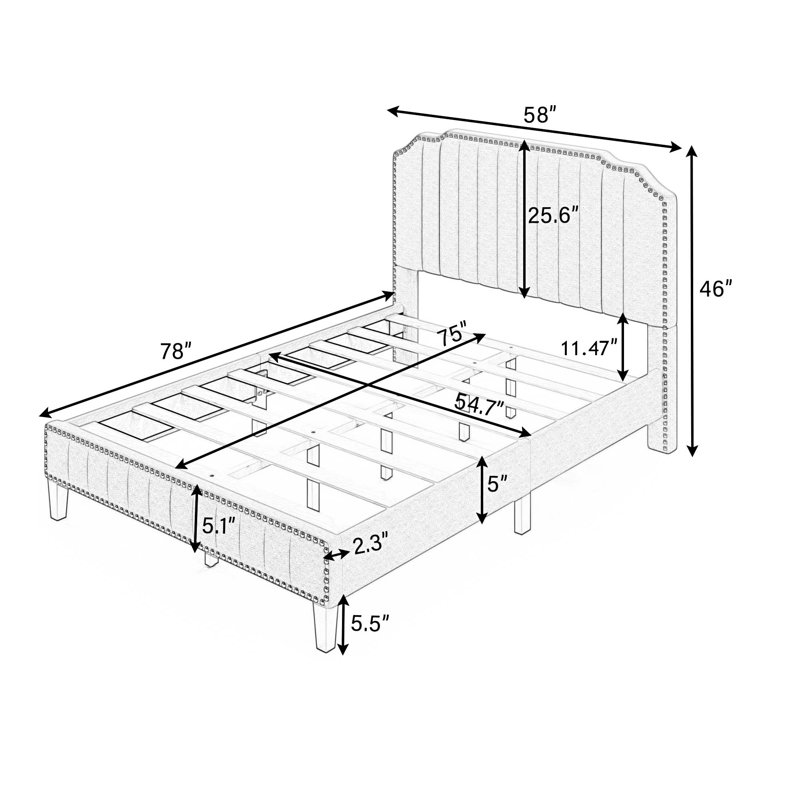 Upholstered Storage Bed, Full / Double, Gray
