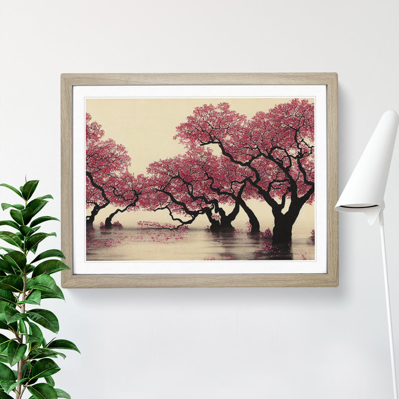 Thrilling Cherry Blossom Trees - Single Picture Frame Print, Oak Framed, 46cm H x 64cm W x 2cm D