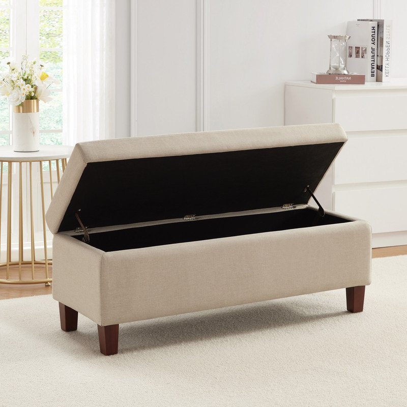 Upholstered Storage Bench, Beige Polyester