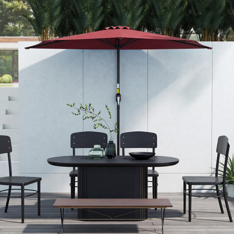 Parasol de balcon extérieur 9 pi, demi-rond, rouge vin