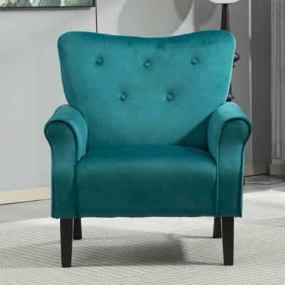 Mid-Century Modern Wingback Accent Chair, Upholstered Fabric Armchair with Sturdy Wood Legs, High-Back Padded Club Chair for Living Room Bedroom Offic