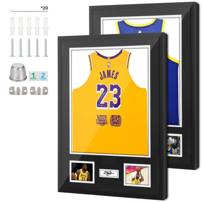 Jersey Display Case with UV Protection, Wood Frame, Mat & Pinboard for Sports Shirts & Photos (2 Pack)