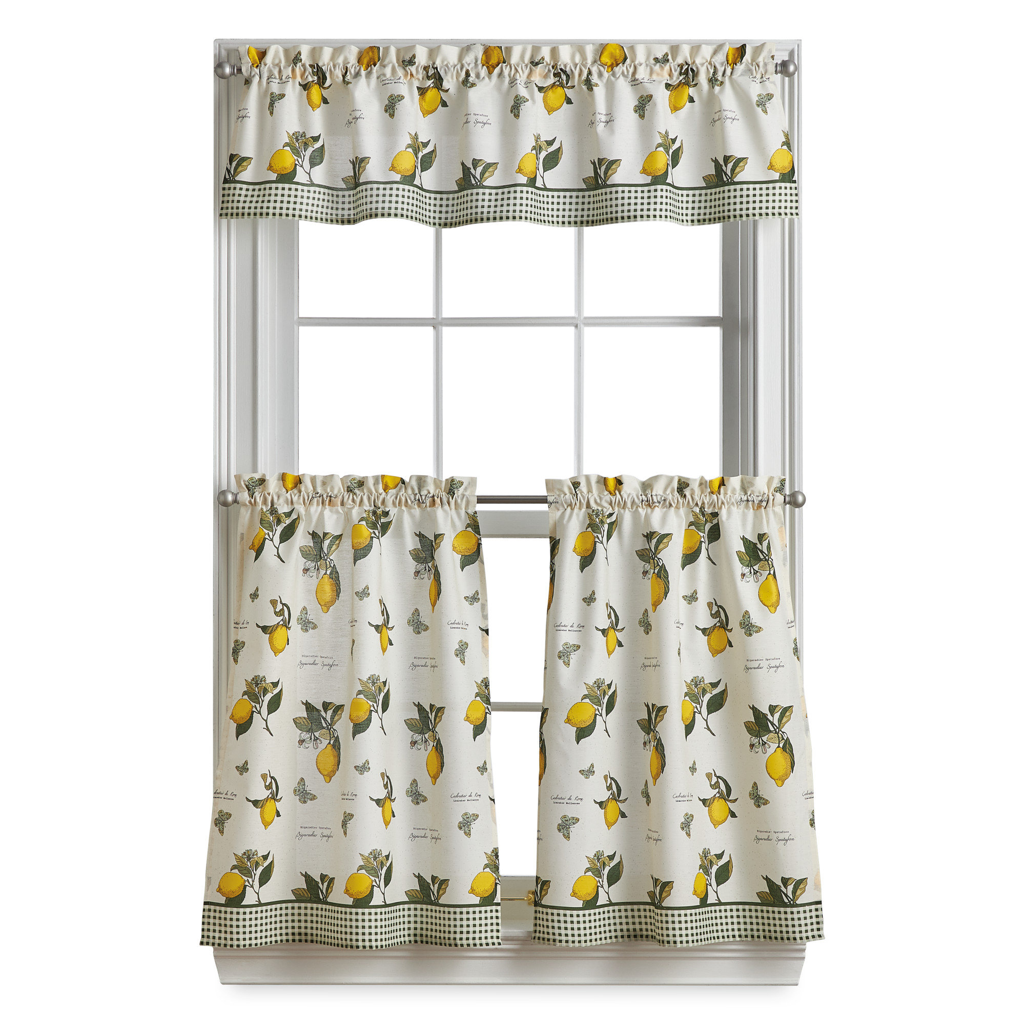 Rosalind Wheeler Vintage Lemon 3 Piece Kitchen Curtain Set & Reviews | Wayfair