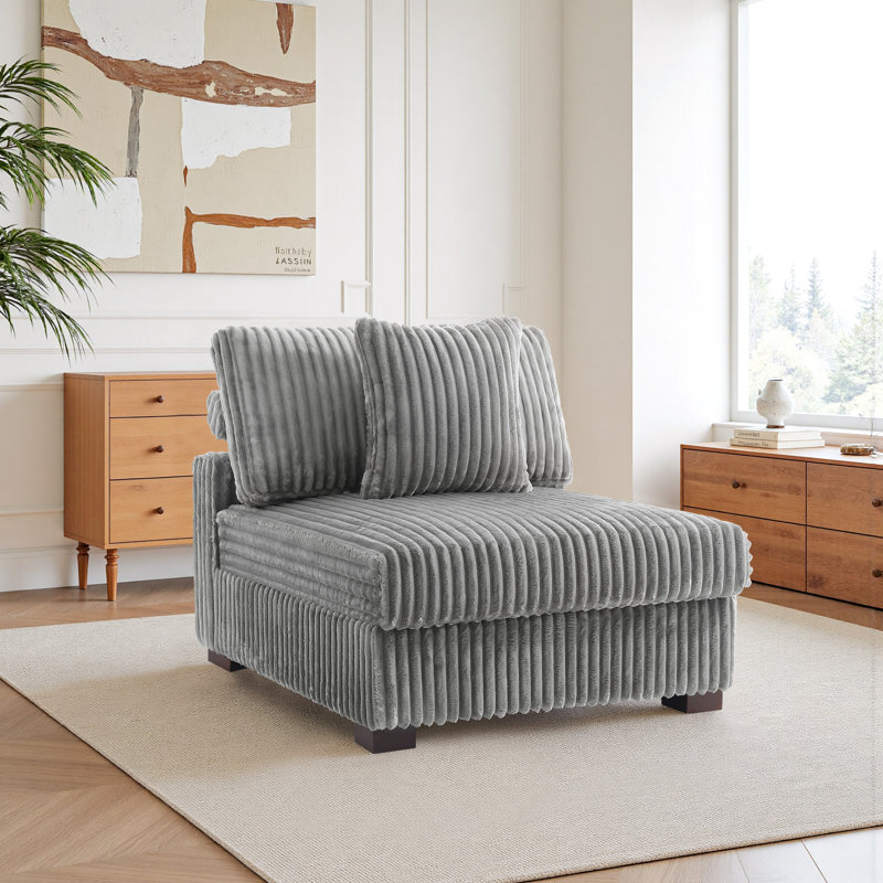 Upholstered Accent Chair with Footstool, Light Grey