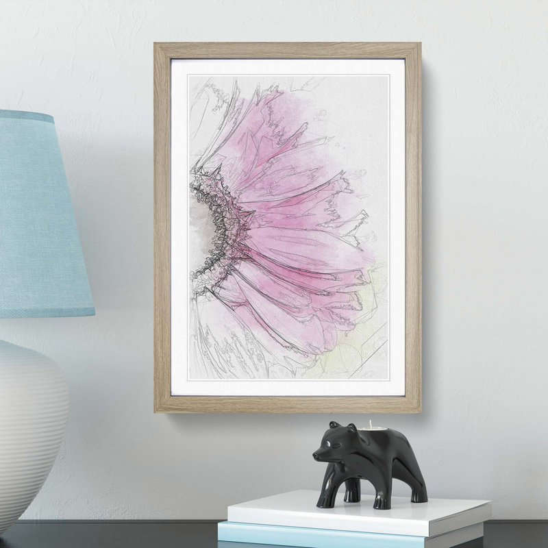 Beauty of a Pink Gerbera Flower in Abstract - Picture Frame Graphic Art Print, 36cm H x 27cm W x 2cm D, Oak Framed
