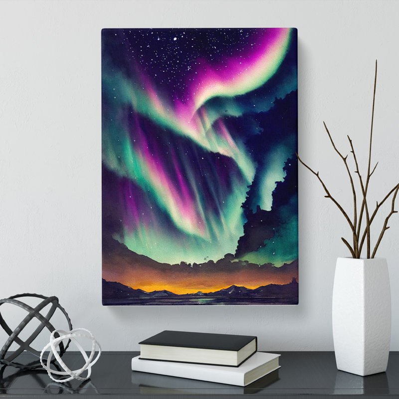Watercolour Aurora Borealis Vol.2 - Wrapped Canvas, 76cm H x 50cm W x 3cm D