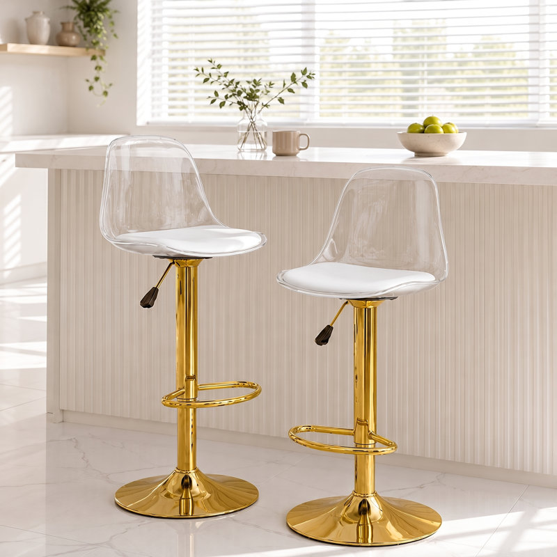 Tabourets de bar rotatifs modernes réglables avec dossier en PET transparent (ensemble de 2), Doré