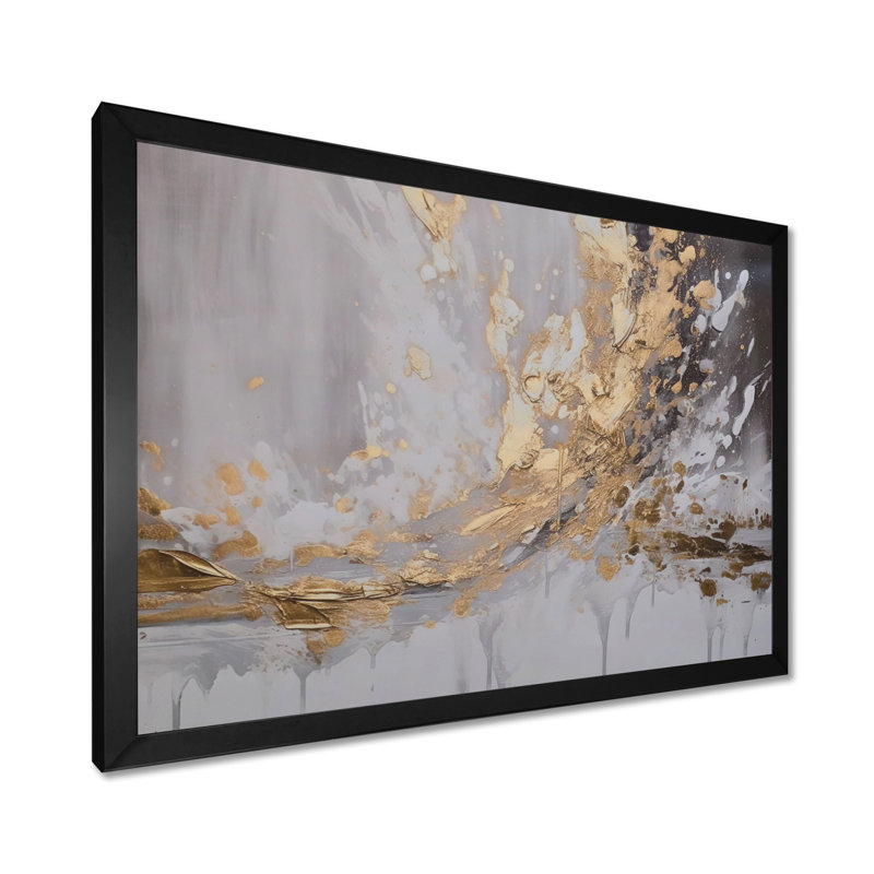«Gold and White Collusion Abstract», art mural abstrait, impression sur toile moderne, H 24 po x l 32 po, Cadre photo unique