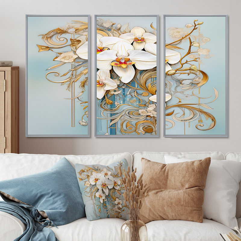 Ensemble d'art mural orchidée, H 28 po x l 36 po, Argent argent