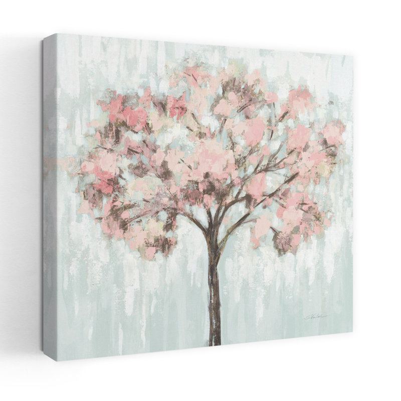 Art contemporain en fleurs avec des arbres, H 32 po x l 32 po
