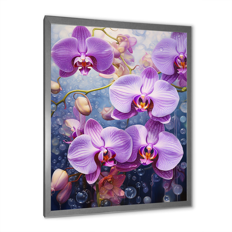 Collage d'orchidées mauves mauves sur toile, Cadre photo argenté, H 32 po x l 16 po x P 1 po