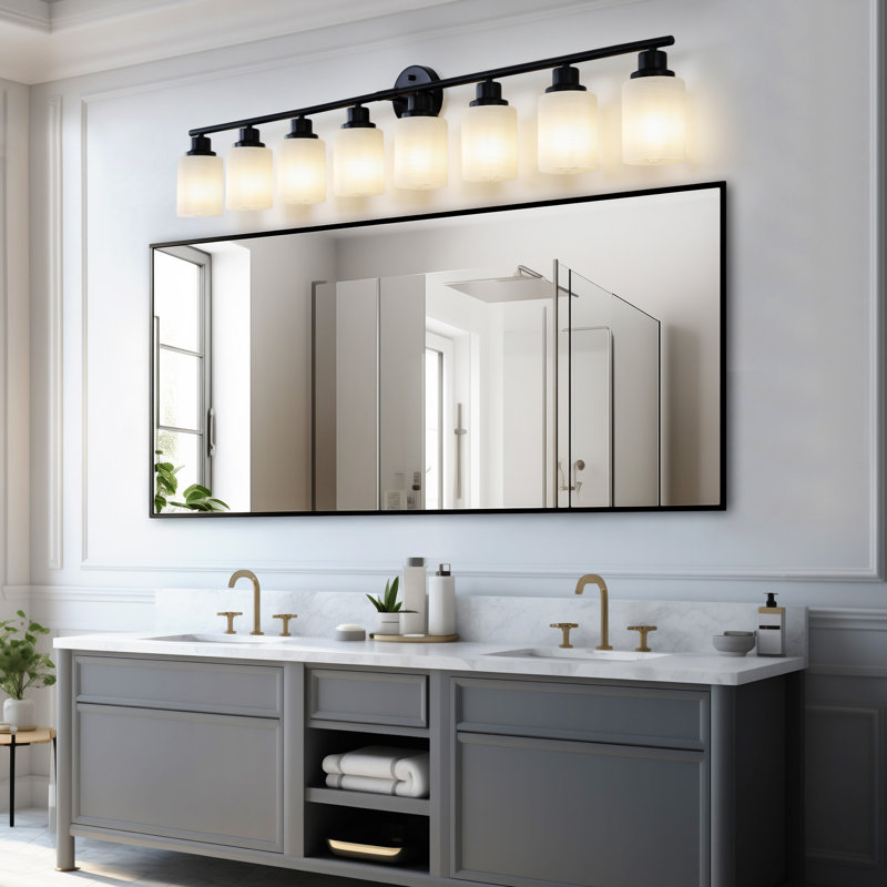 Luminaire de miroir de salle de bain moderne 8 lumières 52 po, Noir