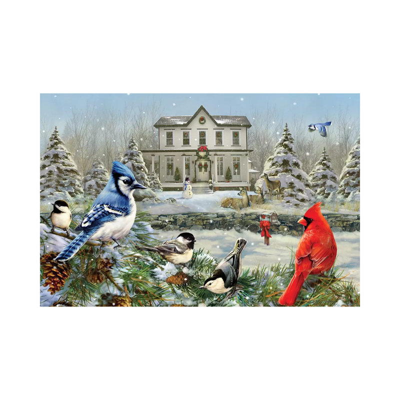 Christmas Birds And House by Greg & Company - Wrapped Canvas Painting, 20.32 cm H x 30.48 cm W