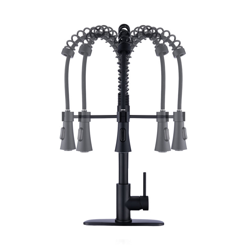 Commercial Single Handle Spring Kitchen Faucet In Matte Black, Pull Down Function, Rust & Corrosion , 304 Stainless Steel Modern Black Faucet, High Arc, Water Spot 304, 8.8" Spout Height
