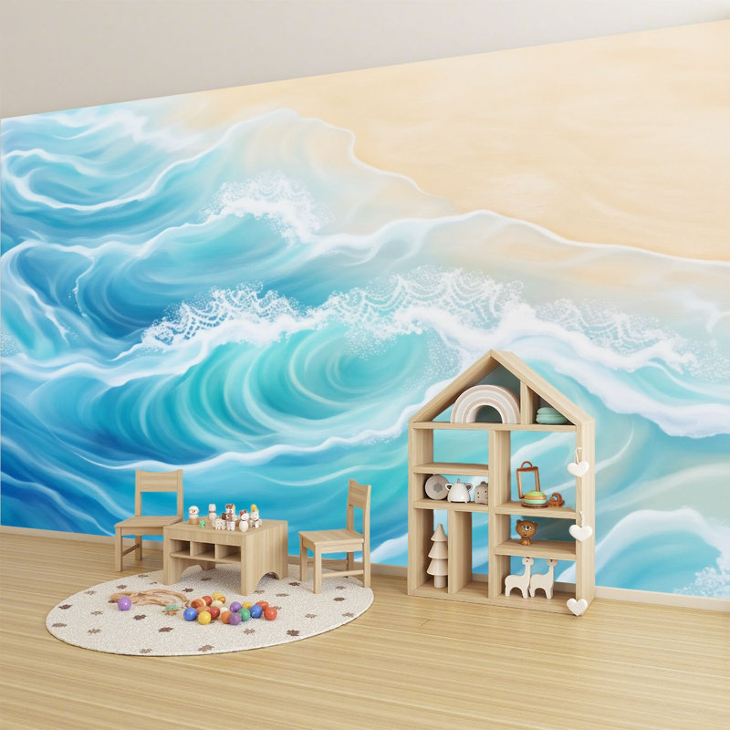 Papier peint auto-adhésif Ocean Waves Abstract Seascape, 144" L x 100" W