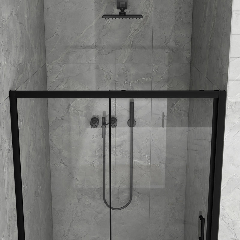 48 In. W X 72 In. H Sliding Framed Shower Door In Matte Black Finish With Clear Tempered Glass
