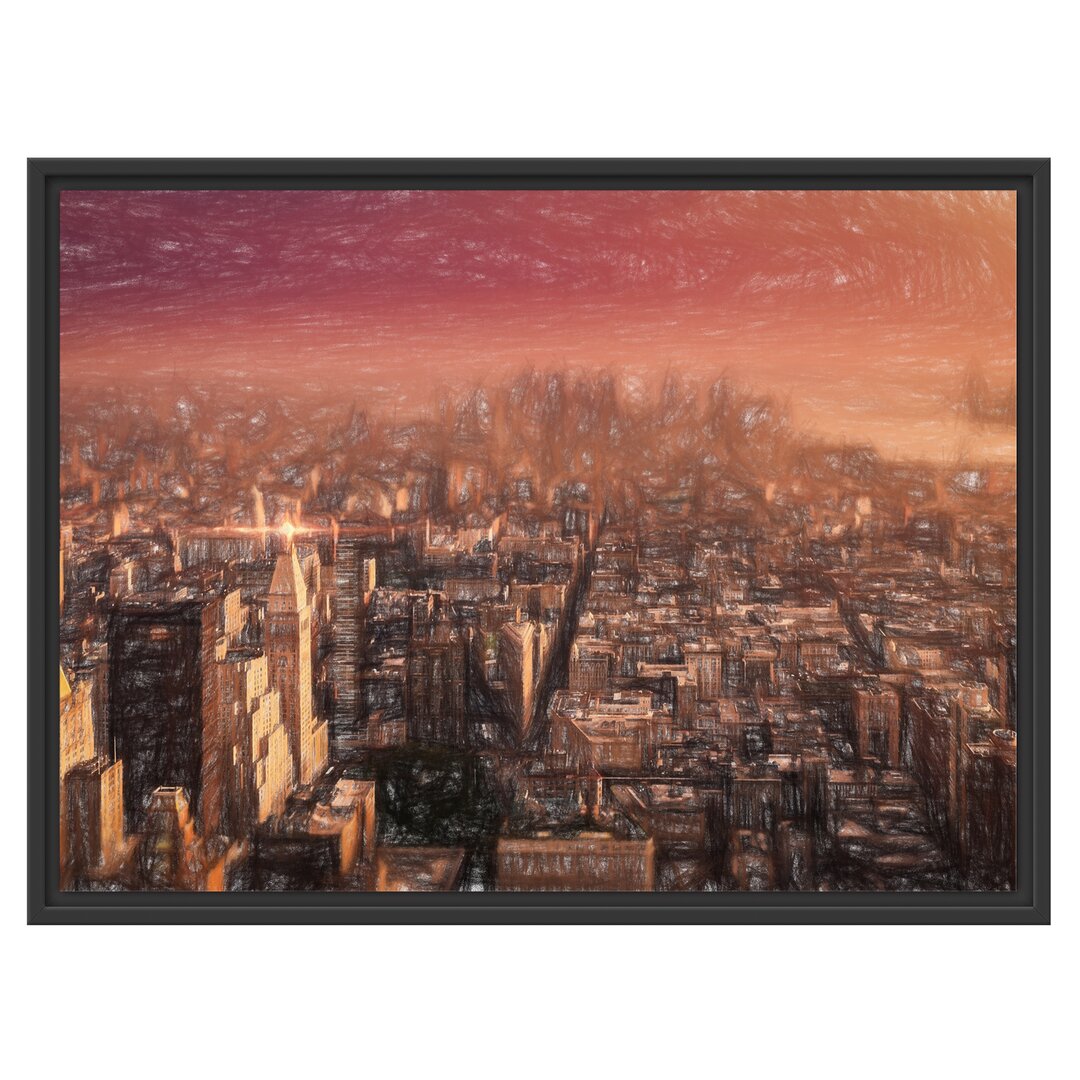 Gerahmtes Wandbild New York City bei Sonnenuntergang