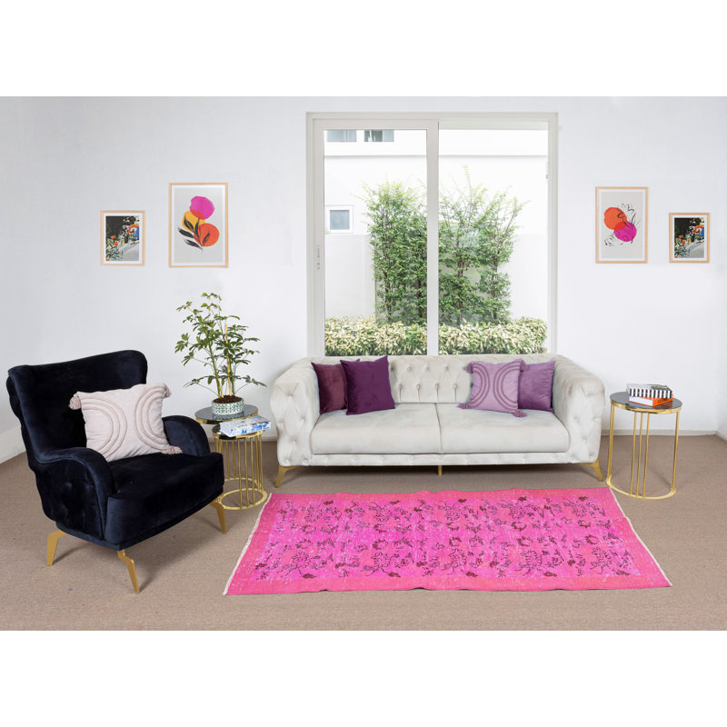 Tapis décoratif turc 3,5 pi x 3,5 pi à motifs floraux surdimensionné rose authentique