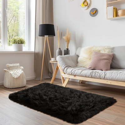 Tapis moelleux de luxe en fausse peau de mouton, tapis moelleux à poils longs pour le salon