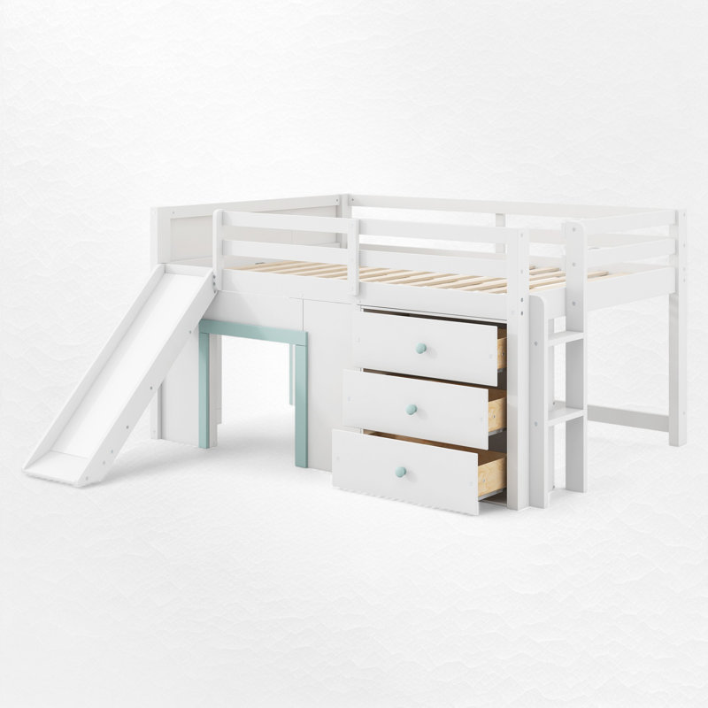 Lit mezzanine double avec rangement, Blanc
