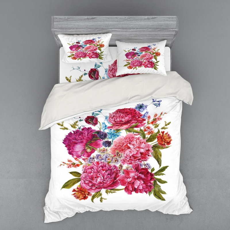 Farmhouse / Country Polyester Floral Duvet Cover, Queen Duvet Cover + 3 Additional Pieces