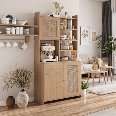 71" Tall Kitchen Pantry Cabinet with Adjustable Shelf, Storage Cabinet with Microwave Stand for Kitchen, Dining Room, or Living Room
