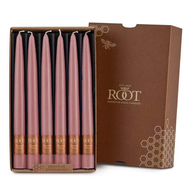 Ensemble de 12 chandelles coniques non parfumées 12 pièces, H 9 po x l 0,88 po x P 0,88 po, Vieux rose
