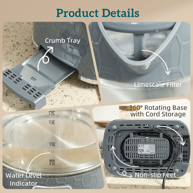 Kettle and Toaster Set, Grey