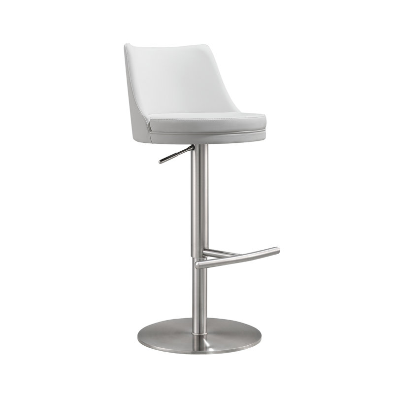 Upholstered Adjustable Height Bar Stool, White
