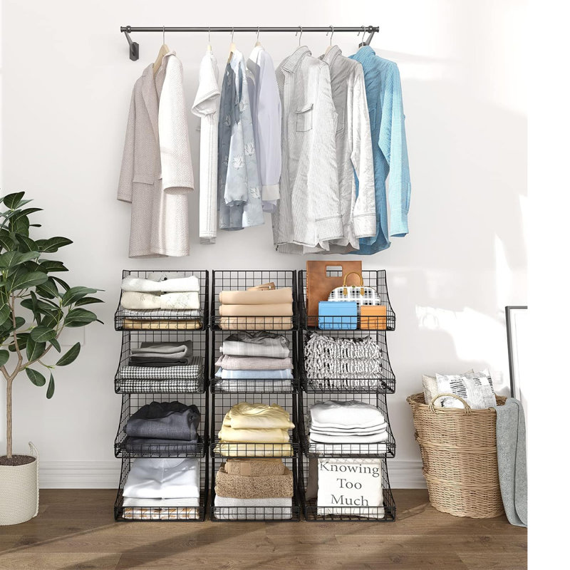 Organisateur de panier en métal à 4 niveaux avec poignées, noir