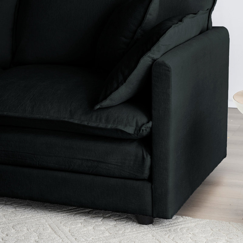 3 en style Mid-Century moderne, chenille noire, structure en bois massif, salon confortable, thème, tissu chenille, zone de détente