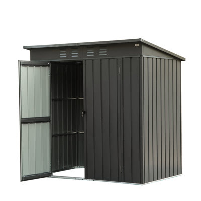 Metal Outdoor Garden Shed With Sloping Roof & Lockable Door - 6X4ft, Black 6X4ft Weather- Feature