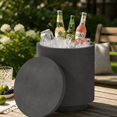 Table de patio en béton avec rangement, seau à glace amovible et couvercle