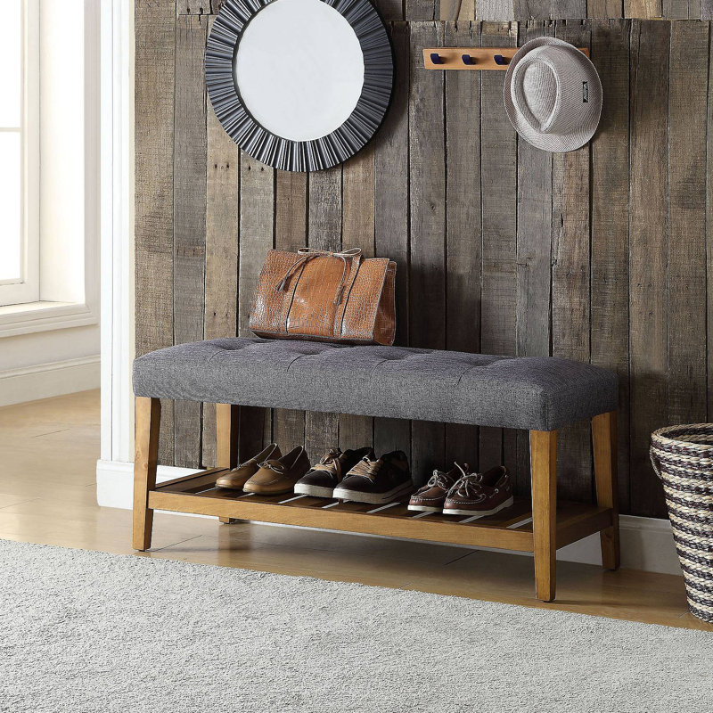 Tufted Padded Seat Bench, Gray