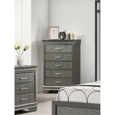 Mobilier de chambre à coucher moderne à finition grise avec tiroirs 1 pièce Modern Transitional