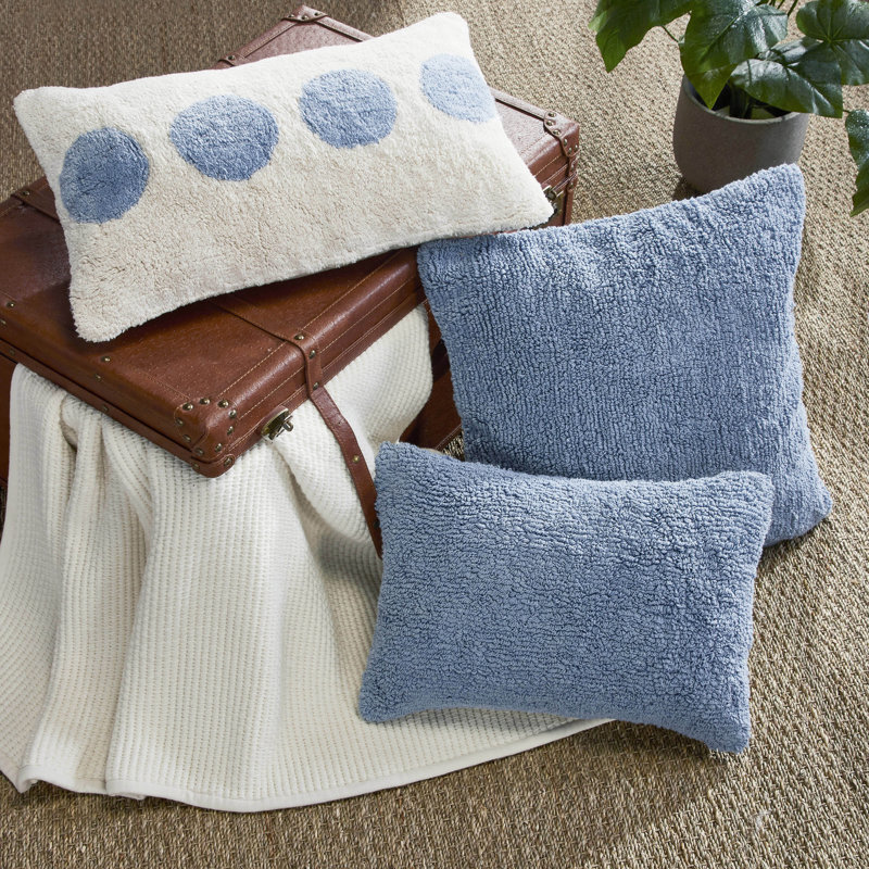 Housses de coussin rectangulaires en coton touffeté à pois, Rectangle H 14 po x l 24 po, Bleu