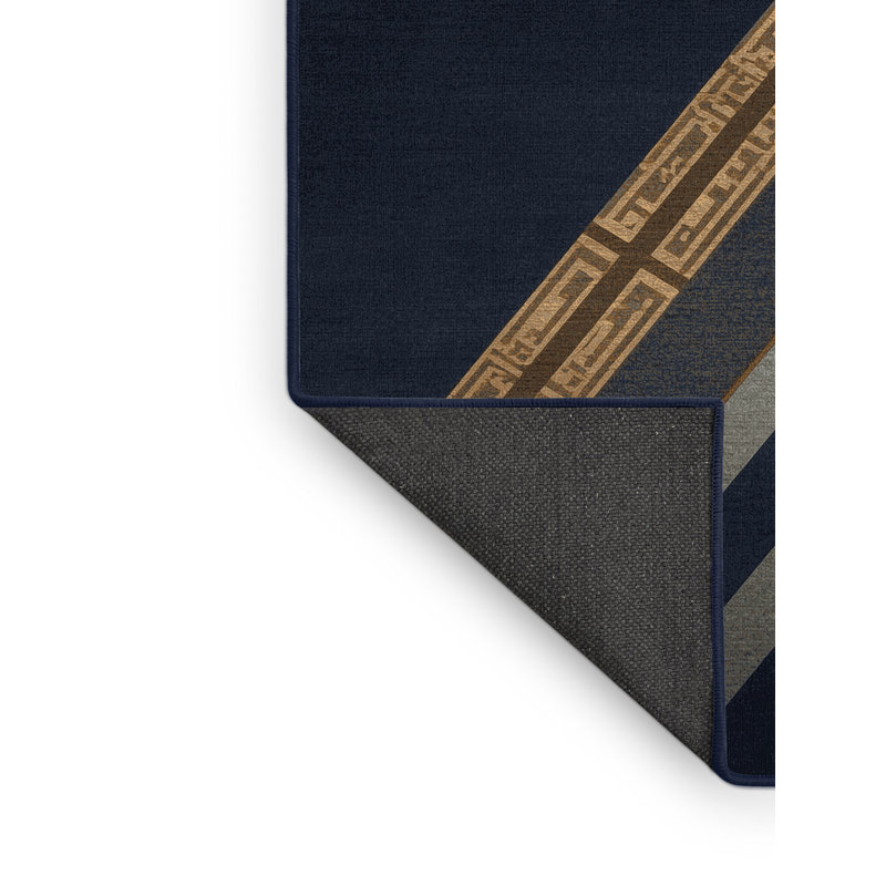Soft Plush Athanas Spartan Spear Classic Striped Area Rug in Gray – Navy Binding, 7x9