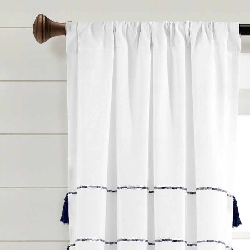 Paire de rideaux semi-transparents avec passe-tringle , L 42 po x L 84 po, Blanc / noir