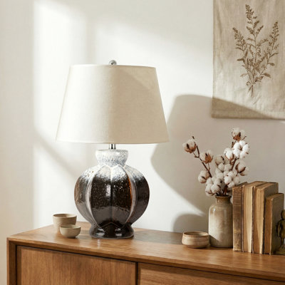 24" Rustic Ceramic Table Lamp for Bedroom, Gradient Glaze Design Bedside Lamp  for Living Room Nightstand Entryway (Bulb Included)