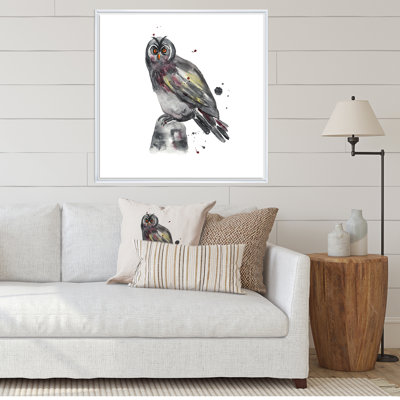 " Illustration Of Owl Sitting On Stone " Painting Print